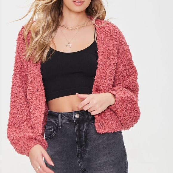 Forever 21 Rose Pink Popcorn Knit Cardigan Sweater - Picture 1 of 10